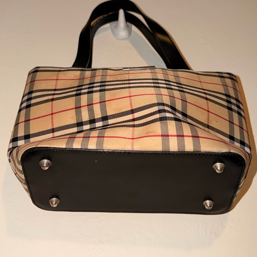 Burberry Beige Plaid Mini Tote with Black Leather Handles - Picture 6 of 13